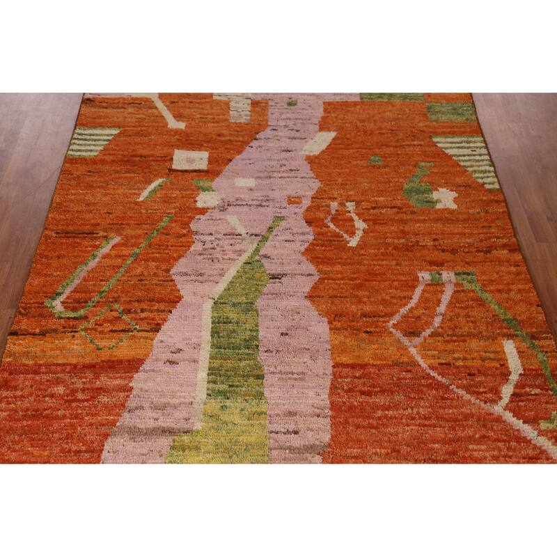 Orange Moroccan Area Rug Hand-Knotted Oriental Wool Carpet - 6'7" x 9'9"