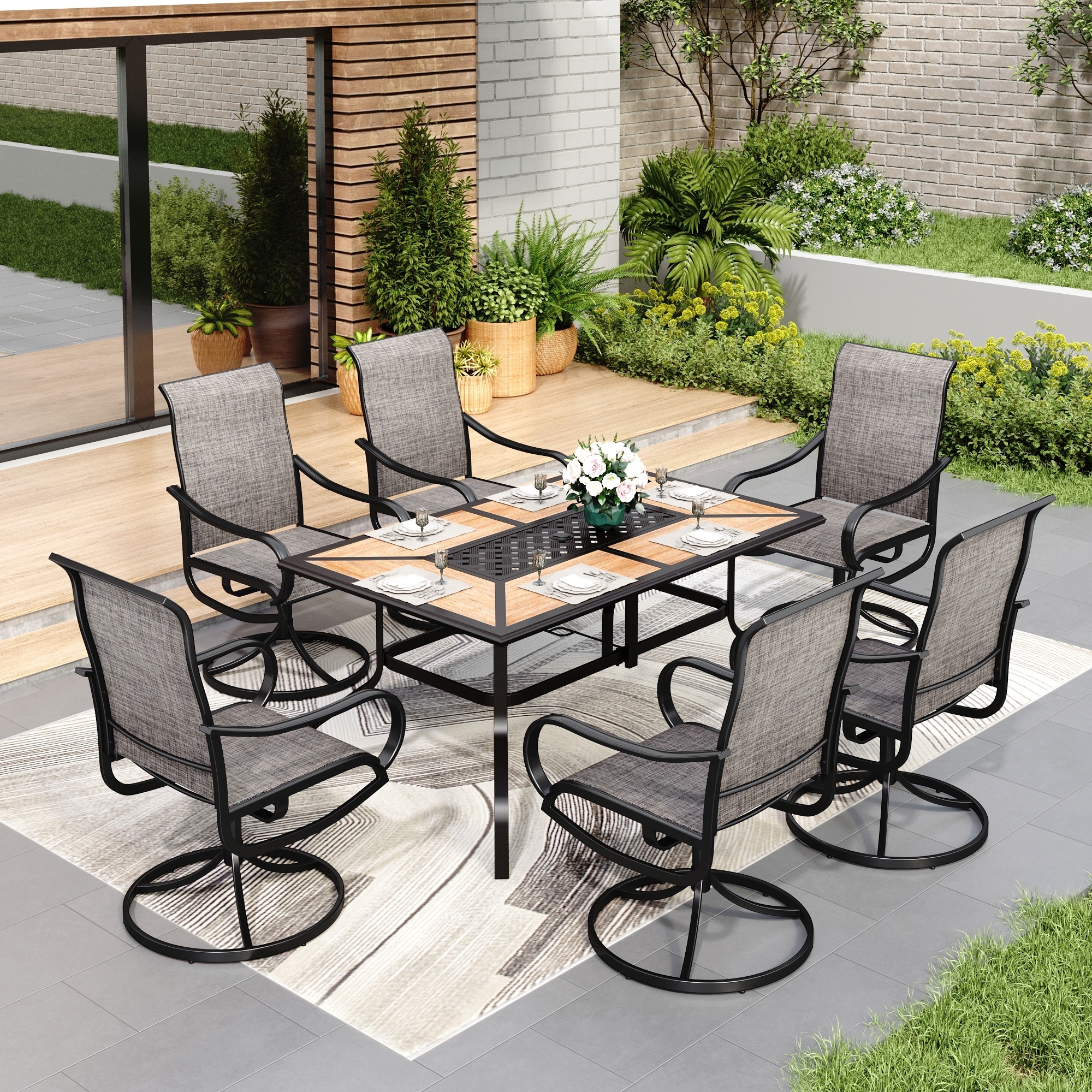 Patio dining furniture with umbrella clearance