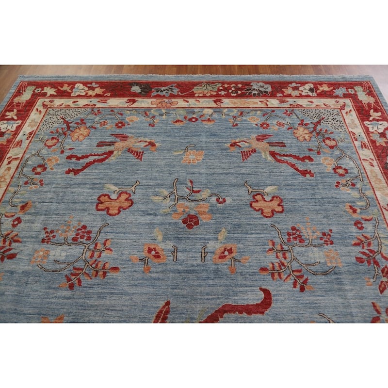 Hand Knotted Oriental 100% Wool Carpet Traditional Floral Navy Blue & Blues Art Deco Area Rug - 11' 8'' X 8' 10''