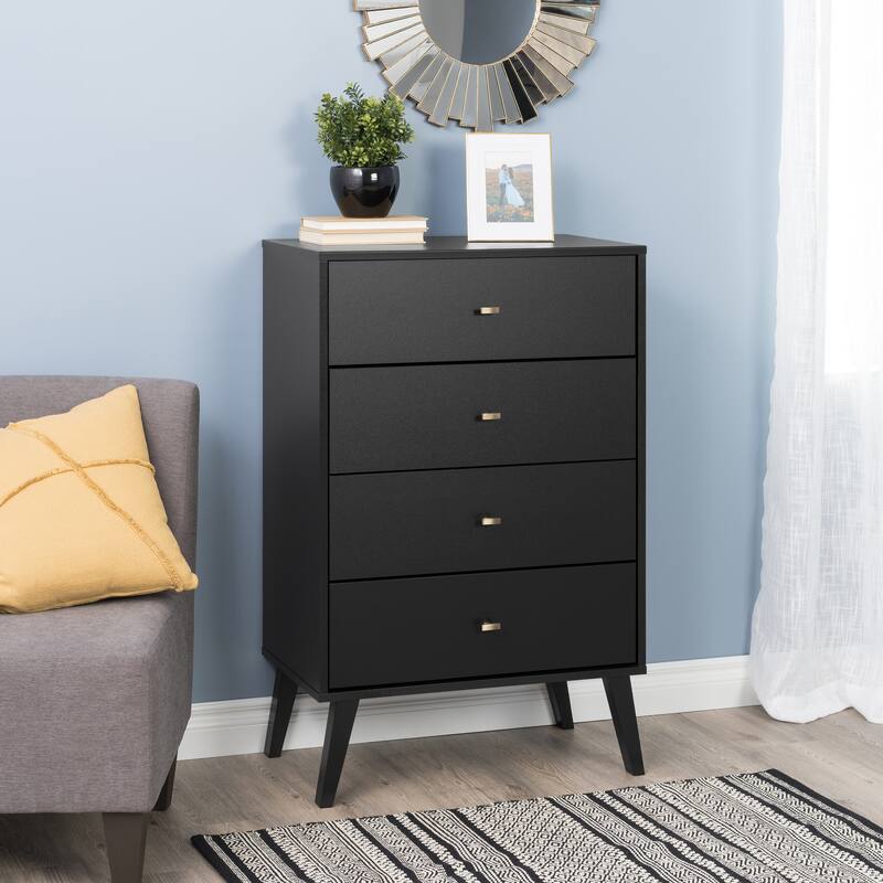 Prepac Milo Mid-Century Modern 4 Drawer Chest of Drawers, Contemporary Bedroom Furniture, Small Dresser for Bedroom