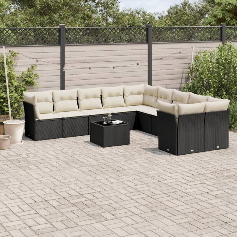 vidaXL Garden Sofa Set Black - Black and cream Medium With table