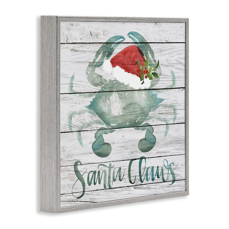 Stupell Santa Claws Blue Crab Nautical Pun Christmas Framed Wall Art, 12 x 12