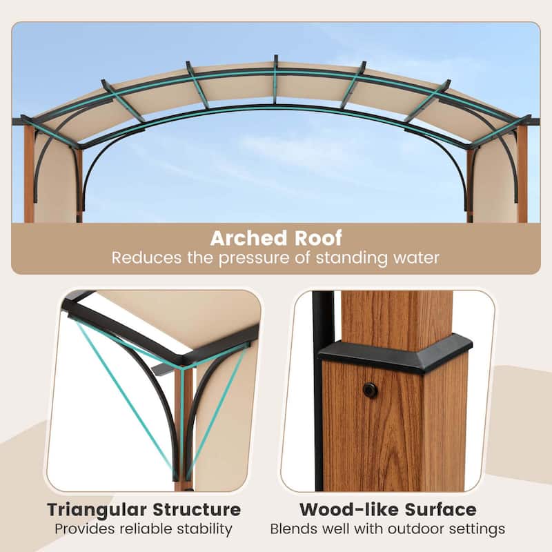 Patio 10x12Ft Pergola Arched w/ Retractable Sun Shade Canopy