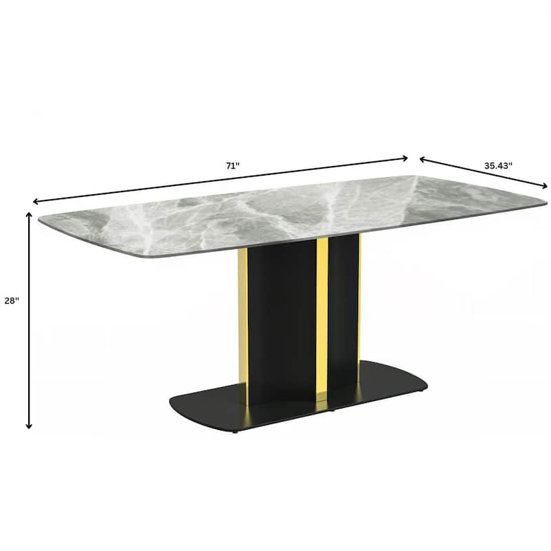 Sylva Dining Table Rectangular Tabletop in Gold Pedestal Base
