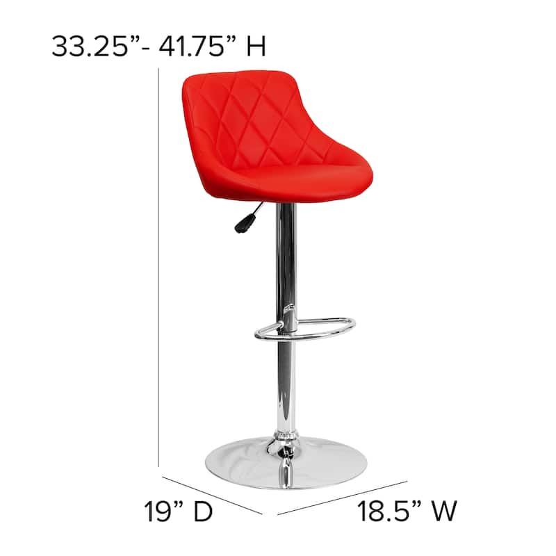 Diamond Pattern Vinyl Bucket Seat Adjustable Barstool - 18.5"W x 19"D x 33.25" - 41.75"H