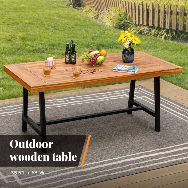 MAISON ARTS MAISON ARTS 6 Piece Outdoor Patio Dining Set,1 Acacia Wood Table & 4 Cushioned Rattan Chairs