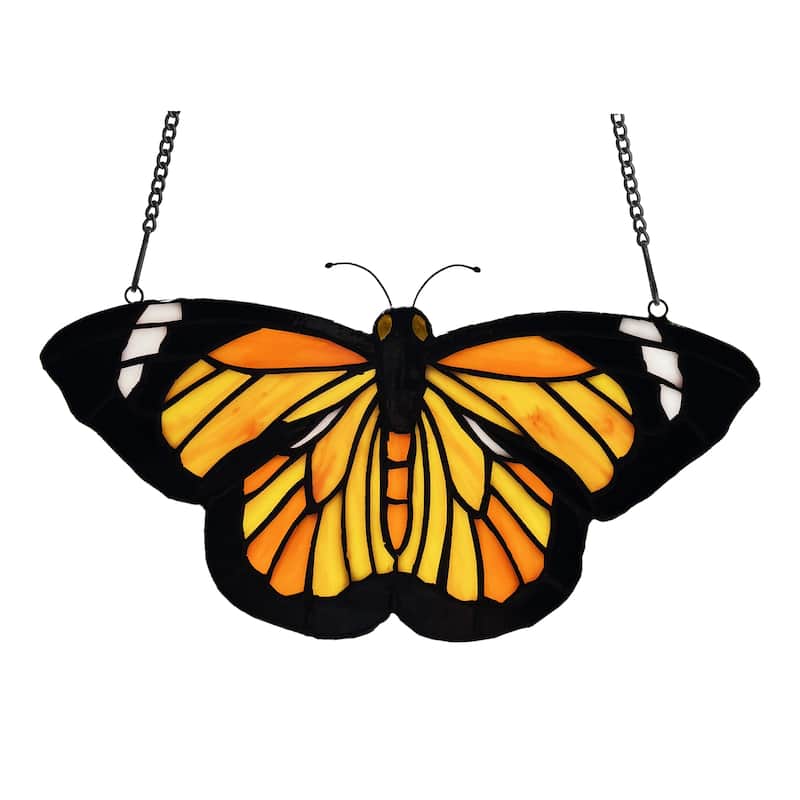 River of Goods Monarch River of Goods Orange and Black Stained Glass Window Panel - 12.375" x 0.25" x 6.5" - Yellow