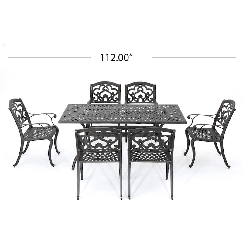 Austin Outdoor 7-piece Cast Aluminum Rectangle Dining Set by Christopher Knight Home