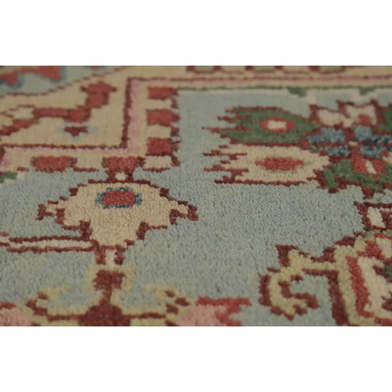 Light Blue Geometric Heriz Serapi Indian Area Rug Handmade Wool Carpet - 7'9" x 9'10"