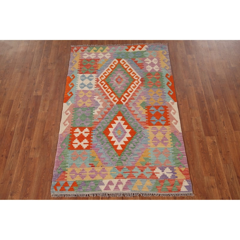 Southwestern Kilim Oriental Rug Hand-Woven Multi-Color Wool Carpet - 3'5"x 5'5"