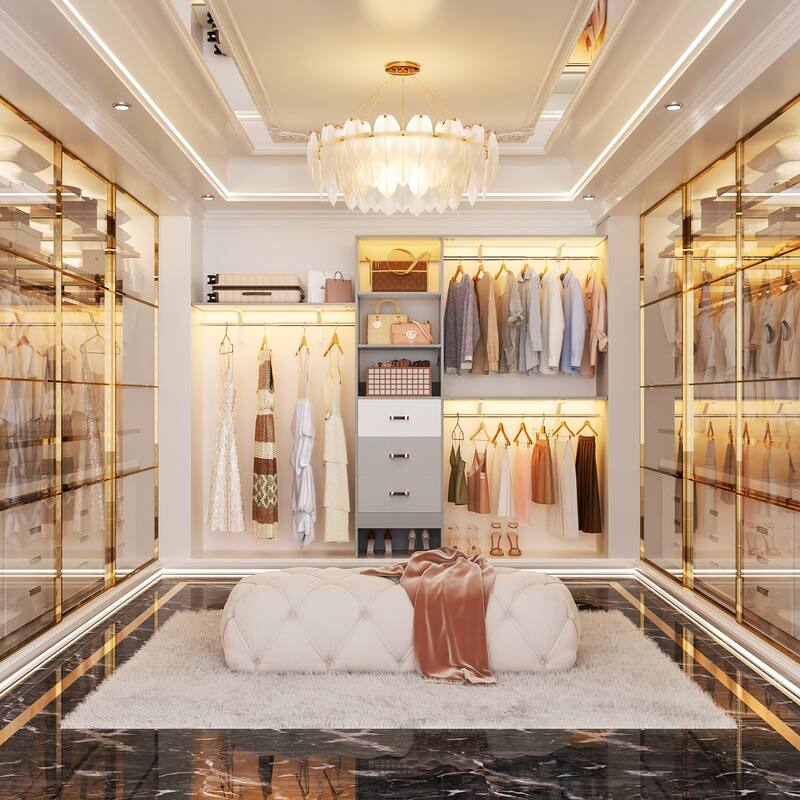 Rackcog 120'' Adjustable Closet Organizer with Drawers, Closet System with DIY Shelves for Reach-in and Walk-in Closet