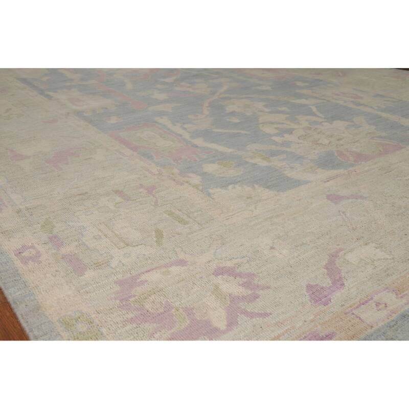 Hand Knotted Oriental 100% Wool Carpet Transitional All-Over Navy Blue & Blues Oushak Area Rug - 9' 9'' X 8' 0''