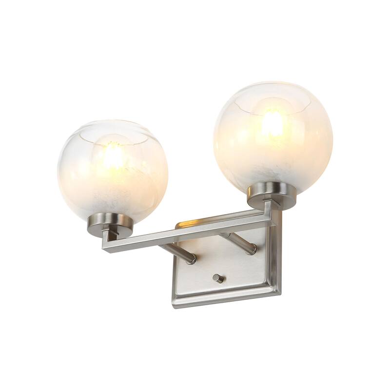 Yep by Golden Lighting Elliott 2-light Vanity in Pewter and Clear Alabaster Glass - Silver