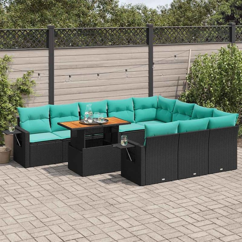 vidaXL Patio Sofa Set with Cushions Table and Sofa Sections 11 Piece Poly Rattan - 21.7 x 24.4 x 27.2