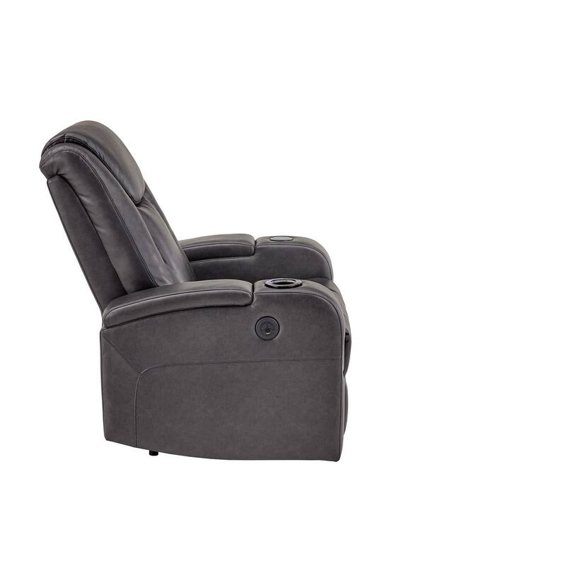 Terlingua Gray Vegan Leather LED Power Recliner with Speaker, Storage, USB and Wireless Charger by iNSPIRE Q Classic