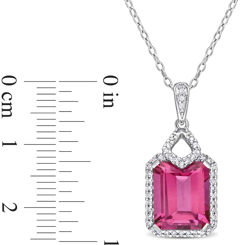 Miadora 5 3/5ct TGW Pink Topaz 1/4ct TW Diamond Halo Necklace Sterling Silver