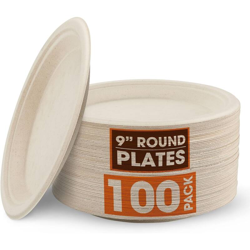 Cheer Collection 9 inch Disposable Plastic Plates - 100 Pack - 9 Inch - Natural Brown