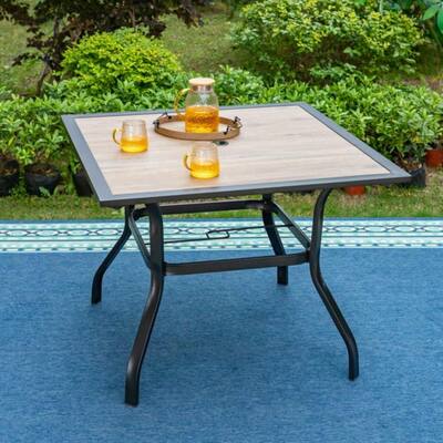 Patio Dining Table 37" Square Backyard Outdoor Bistro Furniture Table with Wooden Surface Top