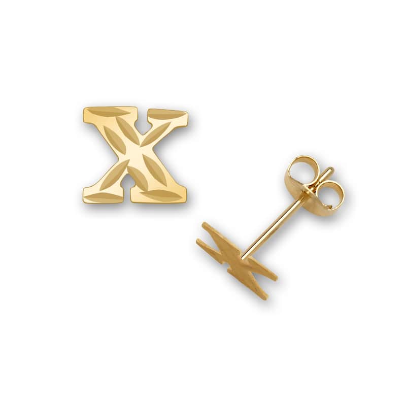 Curata Solid 14k Yellow Gold Diamond-cut Monogram Initial Pair Earrings - Orange - X