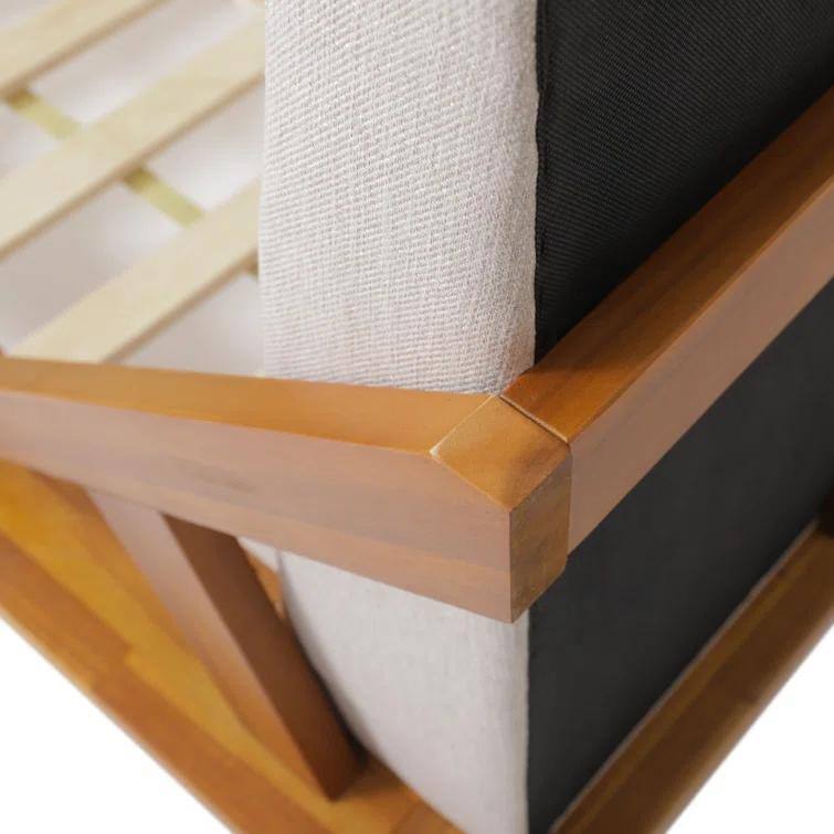 Queen Size Acacia Wood Platform Bed with Plush Warm-Toned Beige Cushion