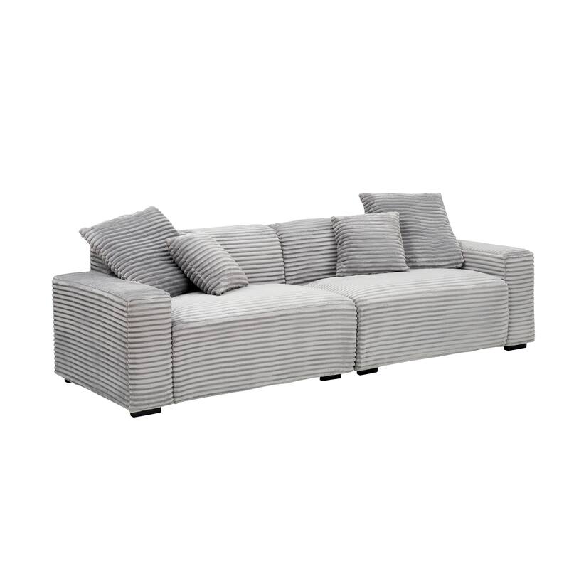 104.72-inch 4-seat Comfortable Corduroy Gray Sofa with 4 Throw Pillows
