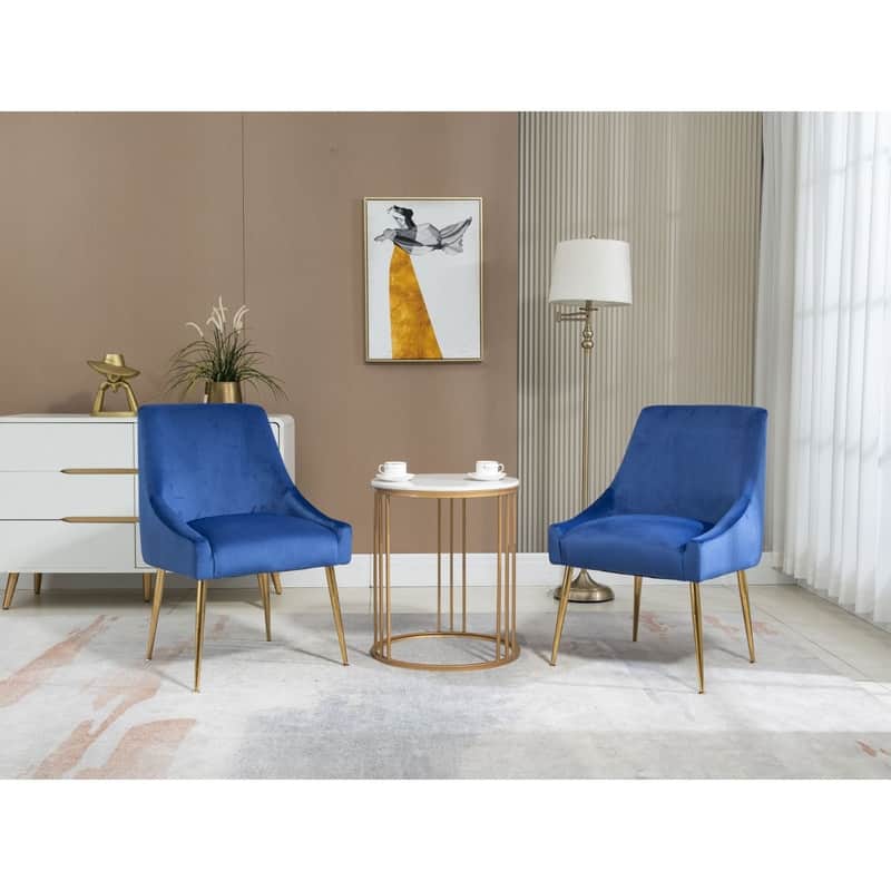 Velvet Upholstered Wing Back Parsons Chair with Golden Plated Legs, Set of 2