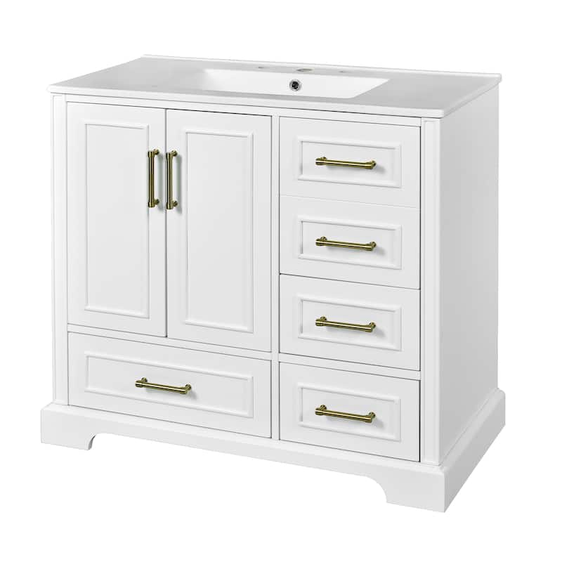 Bathroom Vanity with Resin Sink, Bathroom Vanity Set with 4 Drawers, Bathroom Storage Cabinet with 2 Soft Close Doors