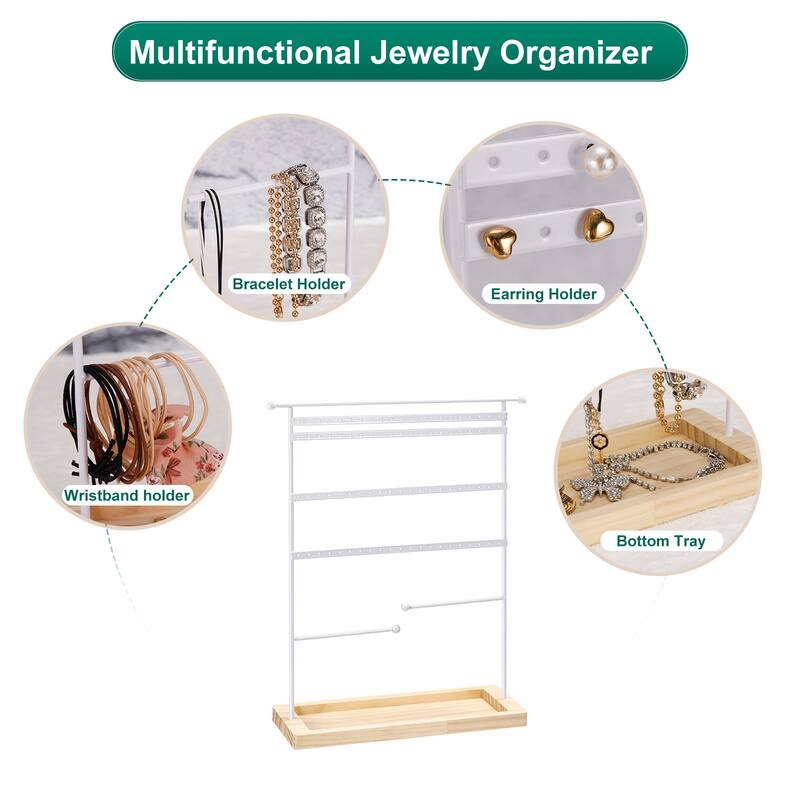 Earring Display Tower 4 Tier Metal Jewelry Holder - White