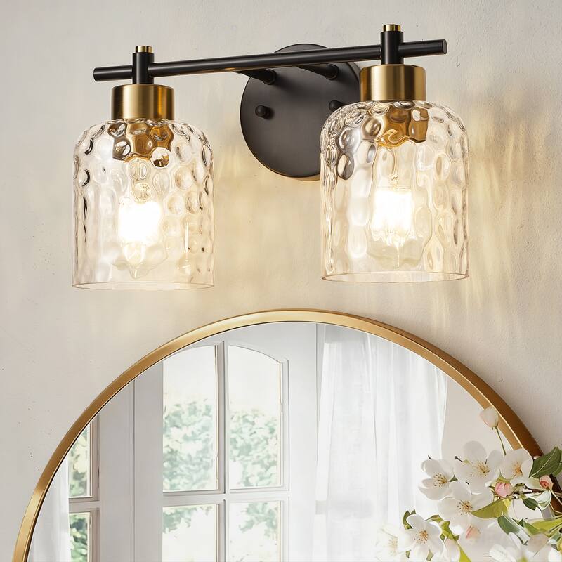 Starsky 2/3/4 Light Modern Dimmable Hammered Glass Bathroom Vanity Light - 2-Light-13.7''