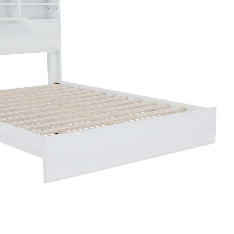 Vintage Queen Bed with Storage Headboard, USB Ports, and Charging Station