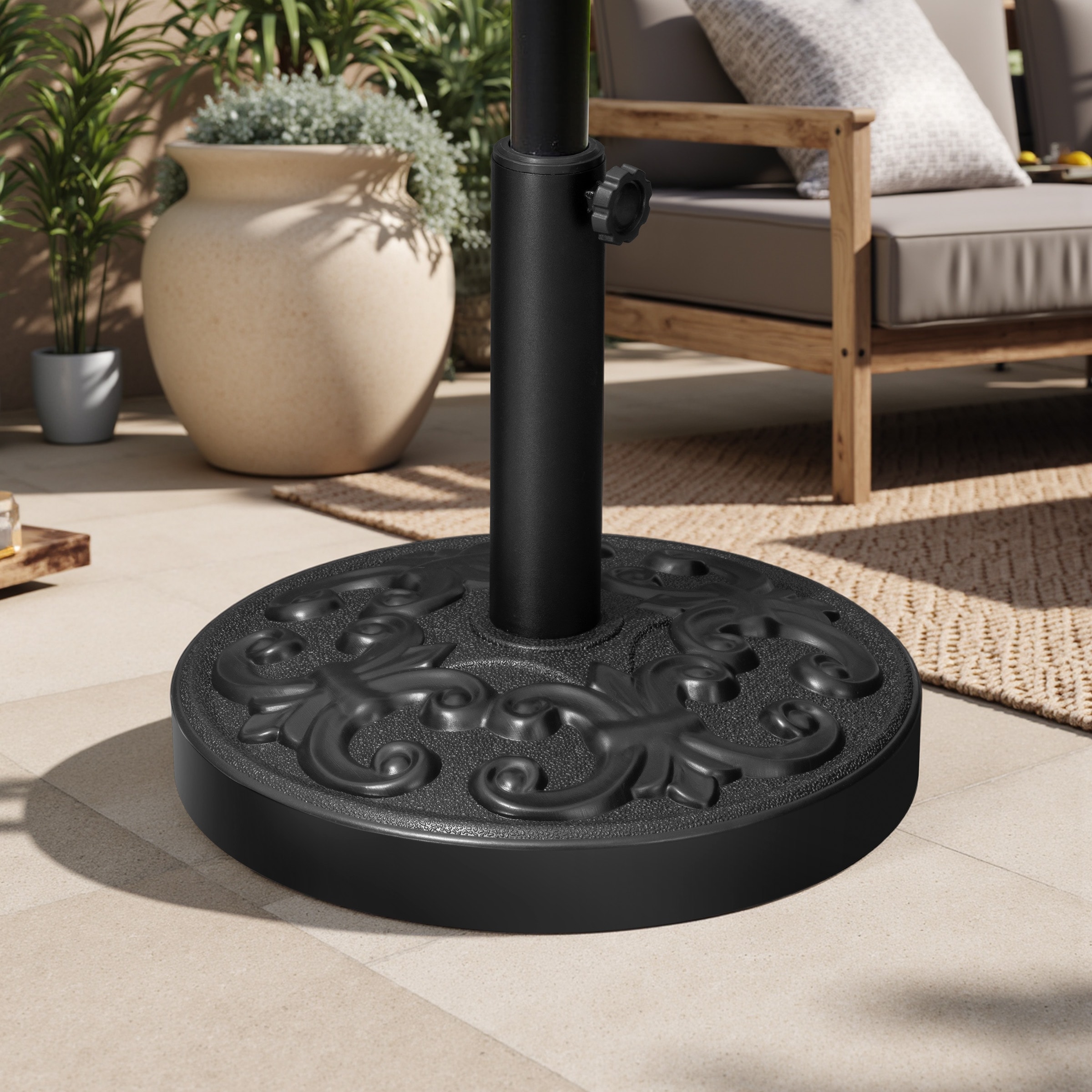 iron patio umbrella stand Treasure Garden 50 lb Classic Market Base (Bronze Finish) adding decor to your patio Iron Umbrella Base
