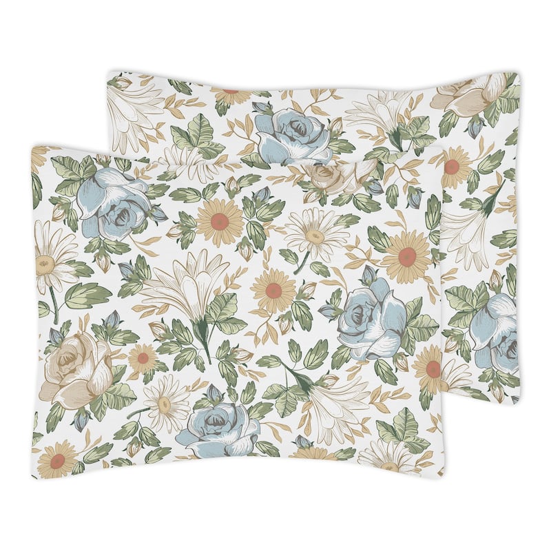 Vintage Floral Blue Yellow Girl 3pc Full/Queen Comforter Set Green Gold Orange Taupe White Shabby Chic Rose Flower Boho Bohemian