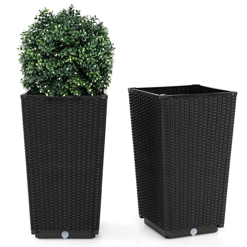 Costway 23" Tall Planters Set of 2 Rattan Wicker Plant Pot - See Details - Black