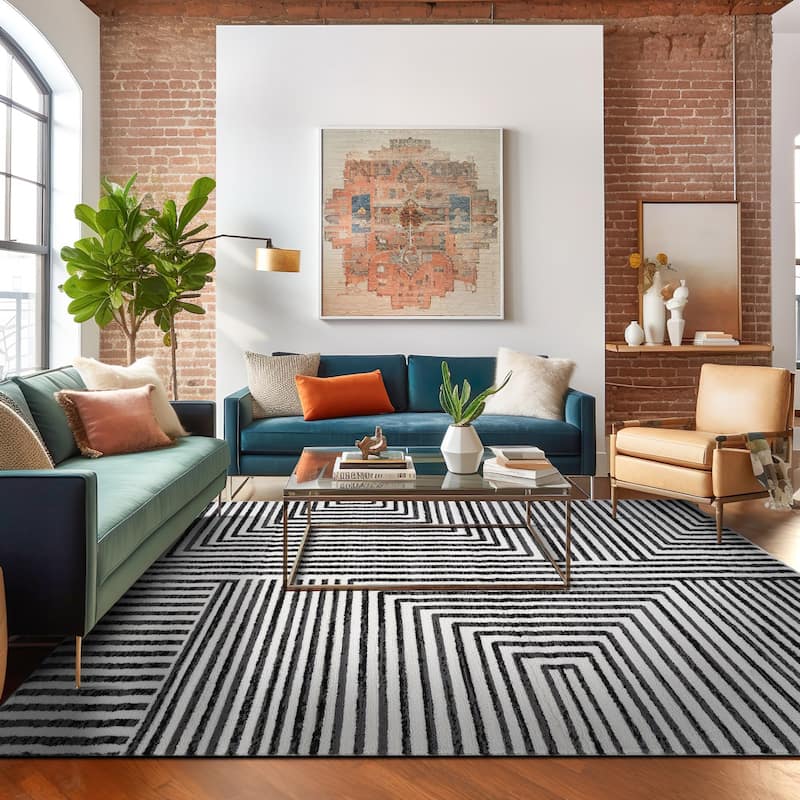 Cream Black Modern Maze Stylish and Durable Area Rug