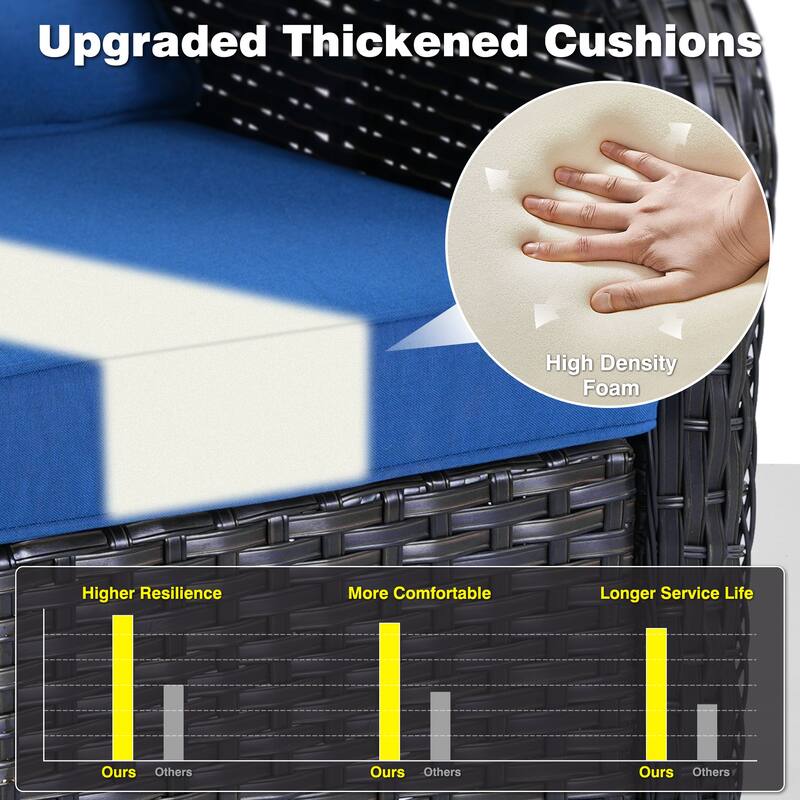 OVIOS 9-piece Patio Wicker Swivel Rocking Chair Set With Fire Pit