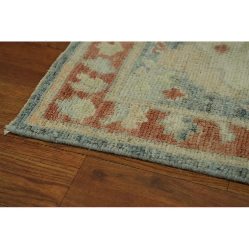 Vegetable Dye Wool Oushak Turkish Foyer Rug, Medallion Geometric Carpet - 2' 11'' X 1' 11''