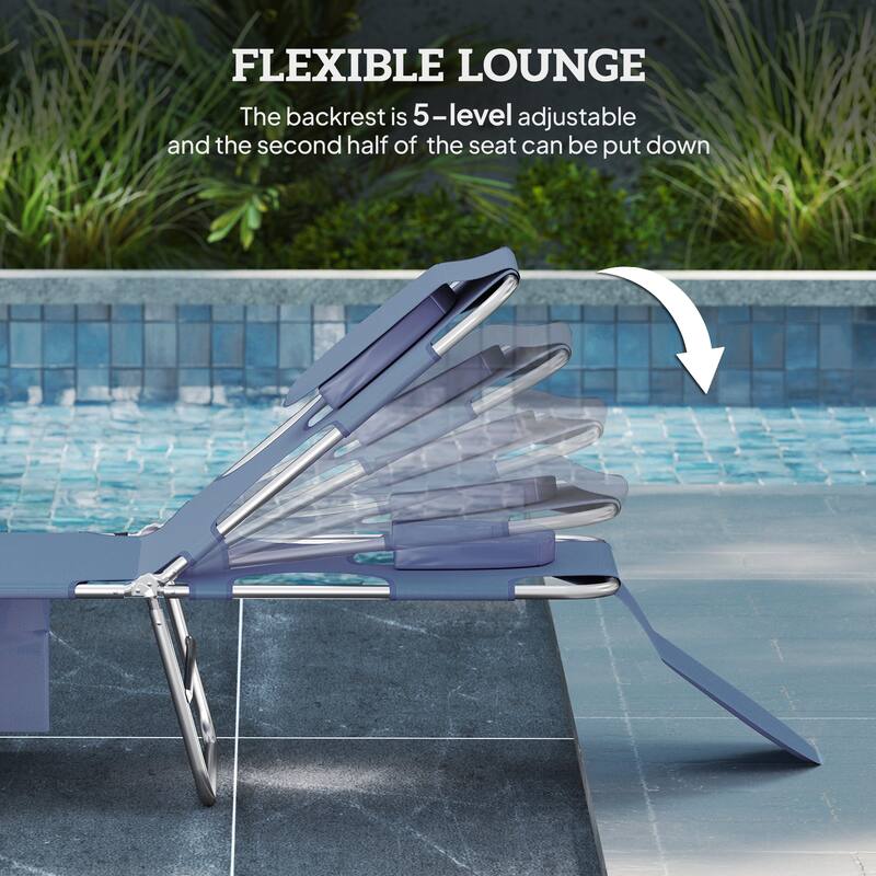 Outsunny Chaise Lounge Chair Outdoor Set of 2 with Face Arm Hole, 5-Position Reclining Face Down Tanning Chair with Carry Strap