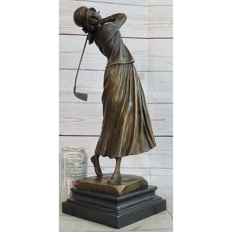 Golf Lover Mothers Day Female Golfer Club Bag Bronze Marble Sculpture Statue