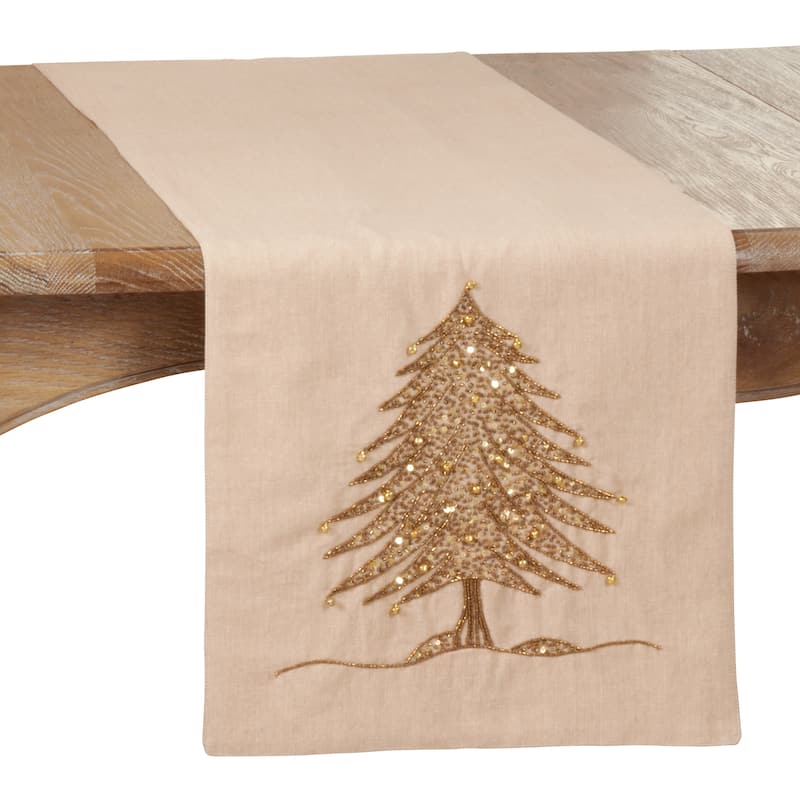 Table Runner With Beaded Christmas Tree Design