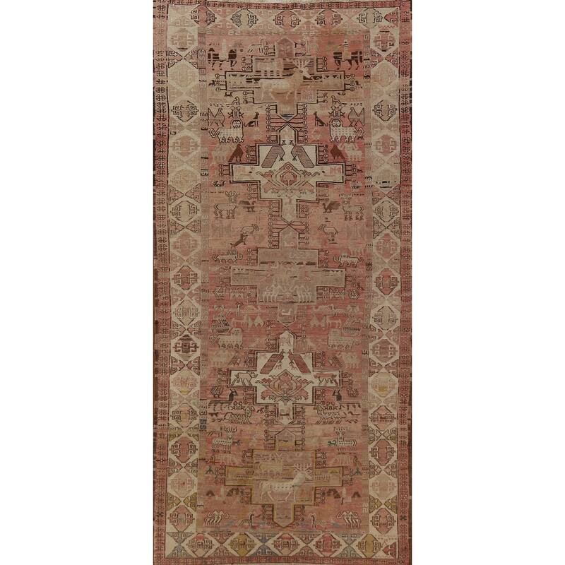 Hand Woven Oriental 100% Wool Carpet Traditional Tribal Pink Sumak Runner Rug - 10' 2'' X 3' 9''