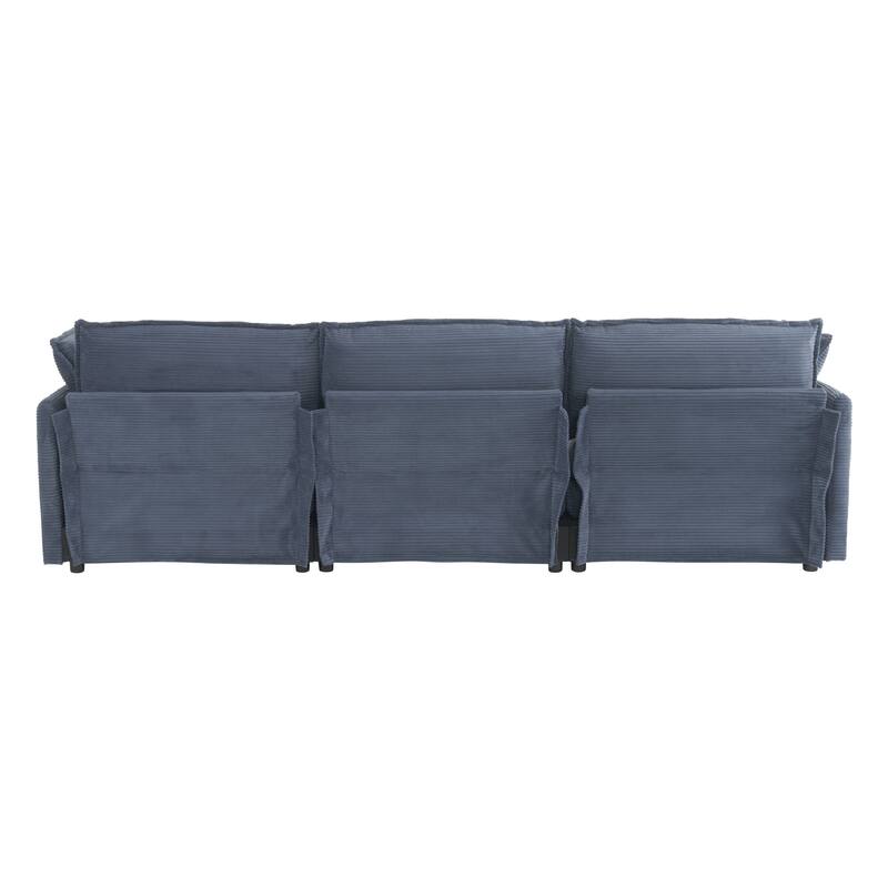 112.6" Corduroy Modular Sectional Sofa with 3 Movable Ottomans, Side Storage Pockets, and Two-Layer Foam Cushions