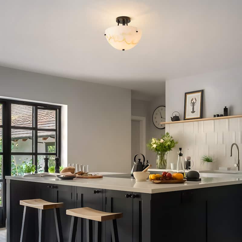 Starsky 2-Light Bowl Veined Faux Alabaster Semi Flush Mount