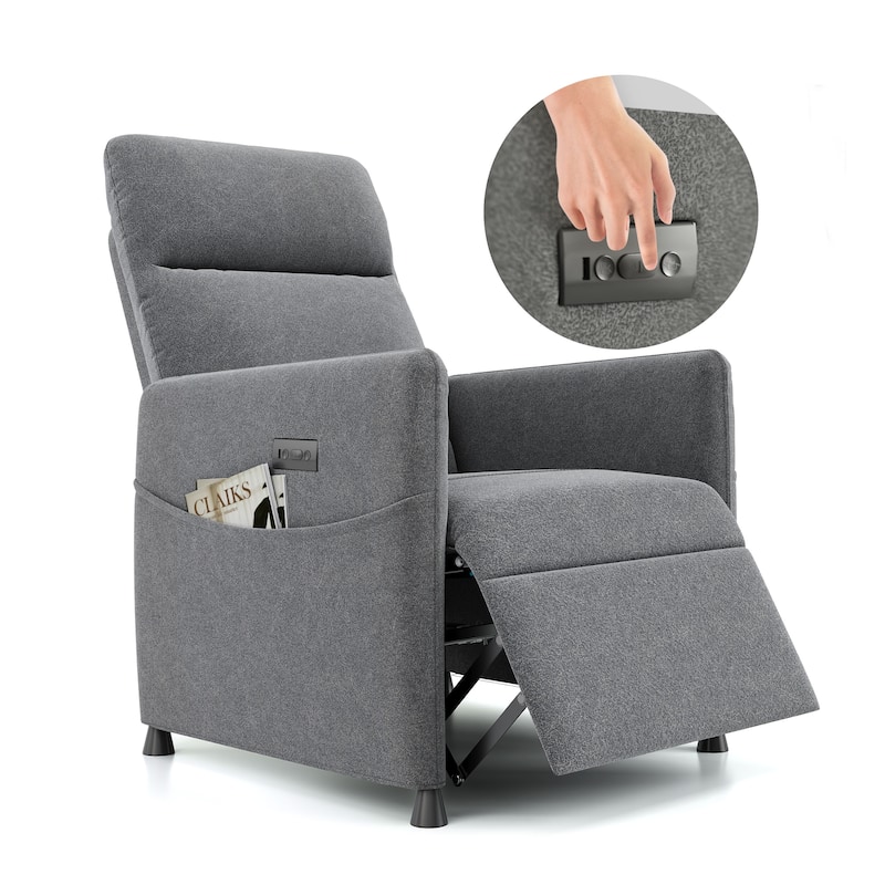 Power Recliner Chair for Adults - Modern Fabric Electric Recliner / Footrest, Padded Seat - Space-Saving Design - Gray