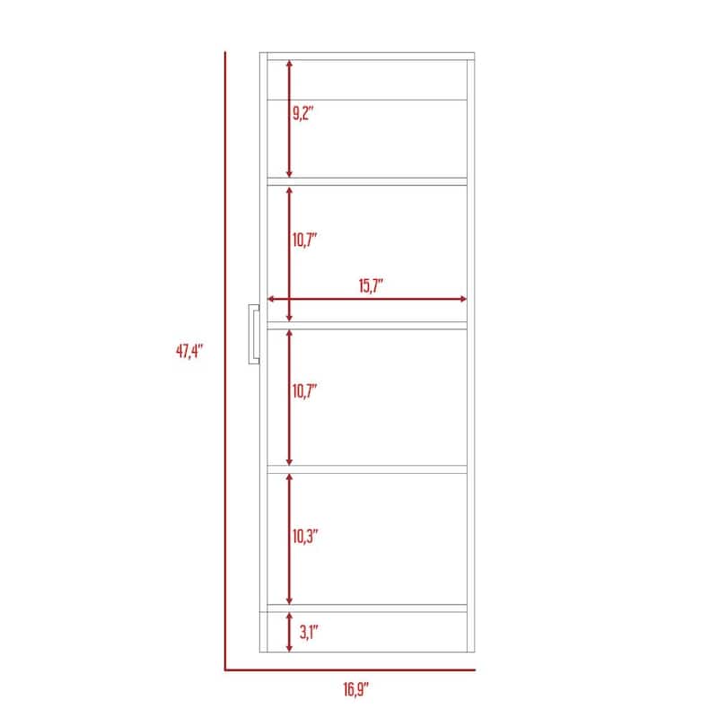 Belleria 47-Inch High Single Door Pantry with Four Interior Shelves - N/A