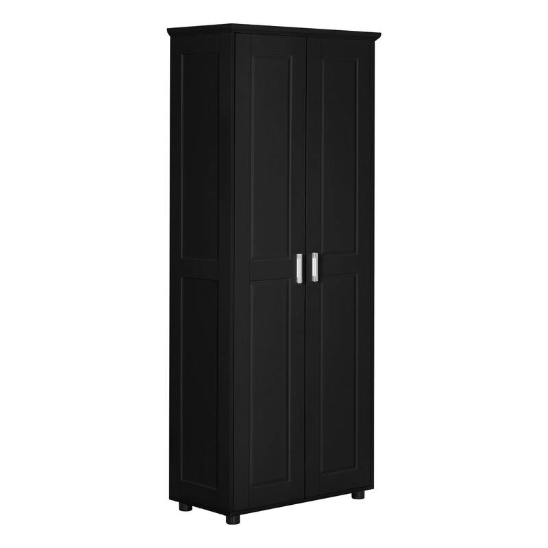 Roomfitters Tall 2-Door Storage Cabinet with 5-Tier Adjustable Shelves, Modern MDF Linen Tower for Bathroom & Office, Black