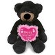 preview thumbnail 1 of 3, DolliBu Mother’s Day Soft Plush Long Leg Black Bear with Pink Heart - 10.5 inches