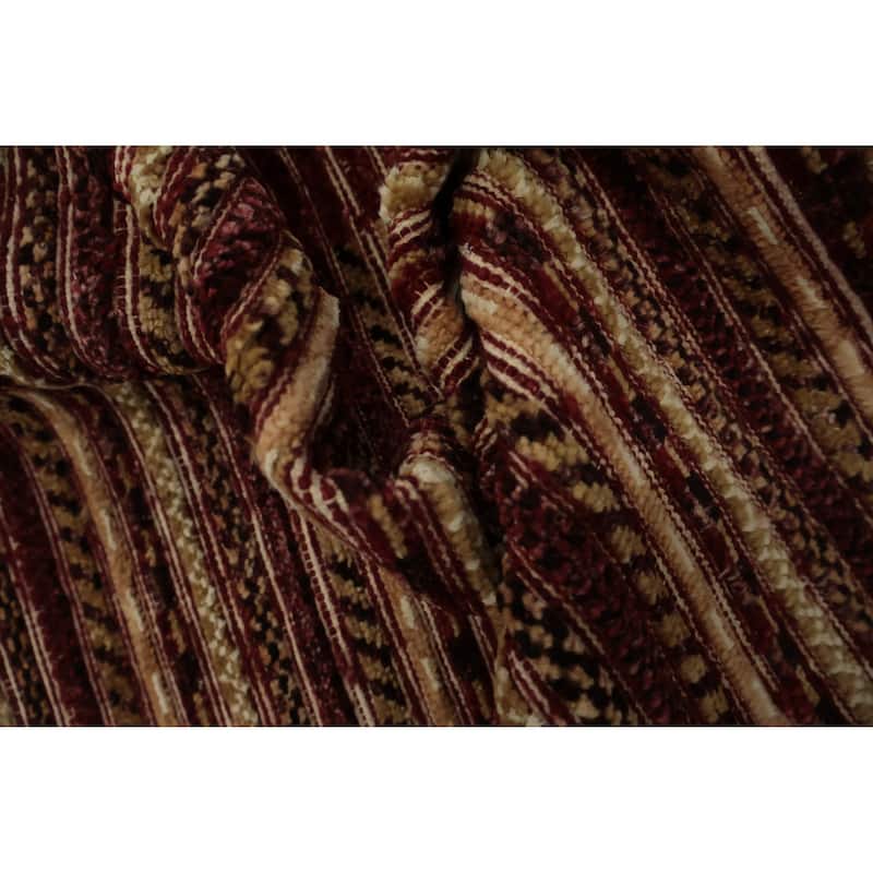 Hand Knotted Oriental 100% Wool Carpet Modern Stripe Red Gabbeh Area Rug - 5' 9'' X 2' 10''