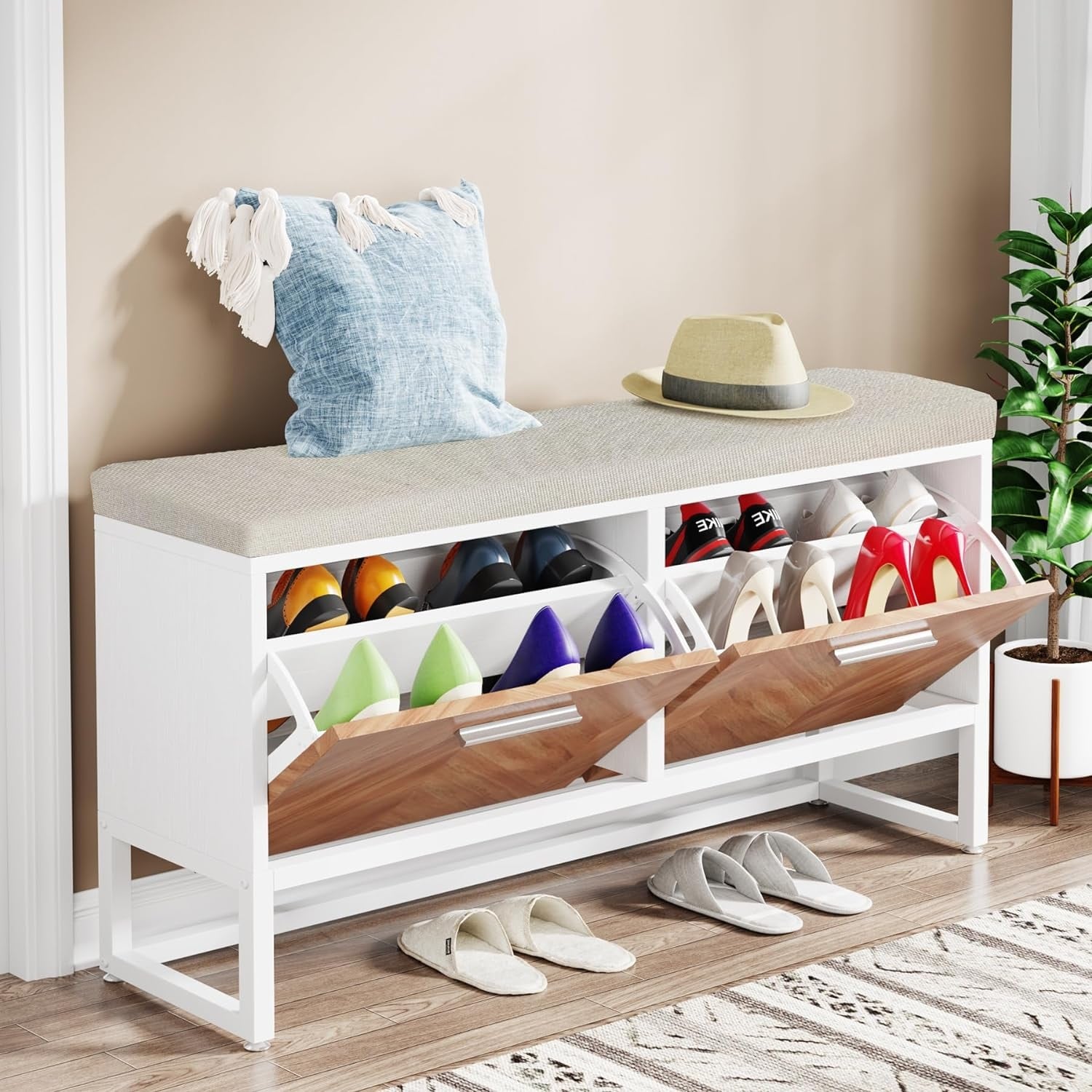 Shoe storage top bench with drawers