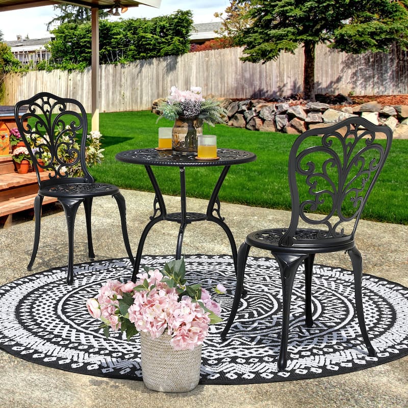 3-Piece Outdoor Bistro Set,Cast Aluminum Patio Set with Umbrella Hole