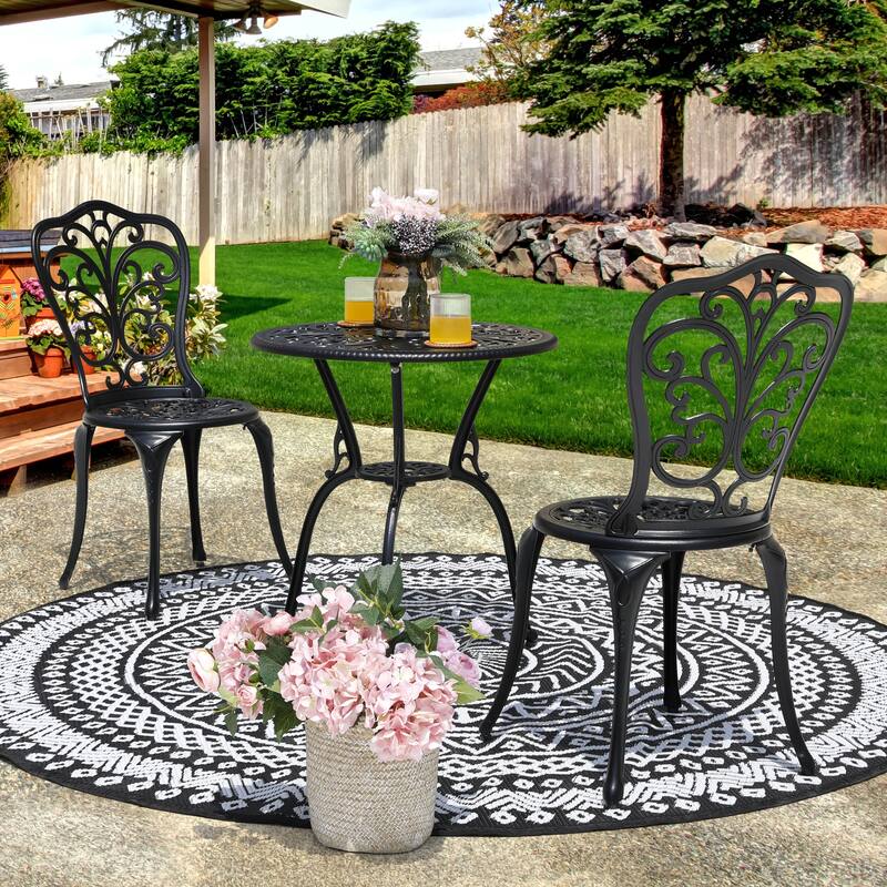 Outdoor 3-Piece Cast Aluminum Patio Set with 1.77" Umbrella Hole - 24 Inch